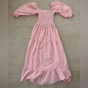 Pink gingham puff sleeve midi dress pink and white womens size small A11